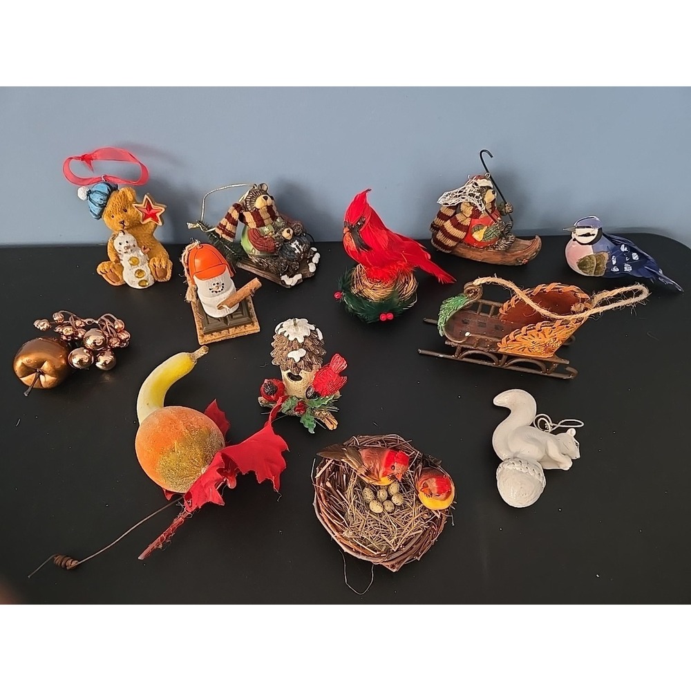 Large Vintage Lot Of Cardinal Bird Nest Bears‎ Squirrel Christmas Ornaments